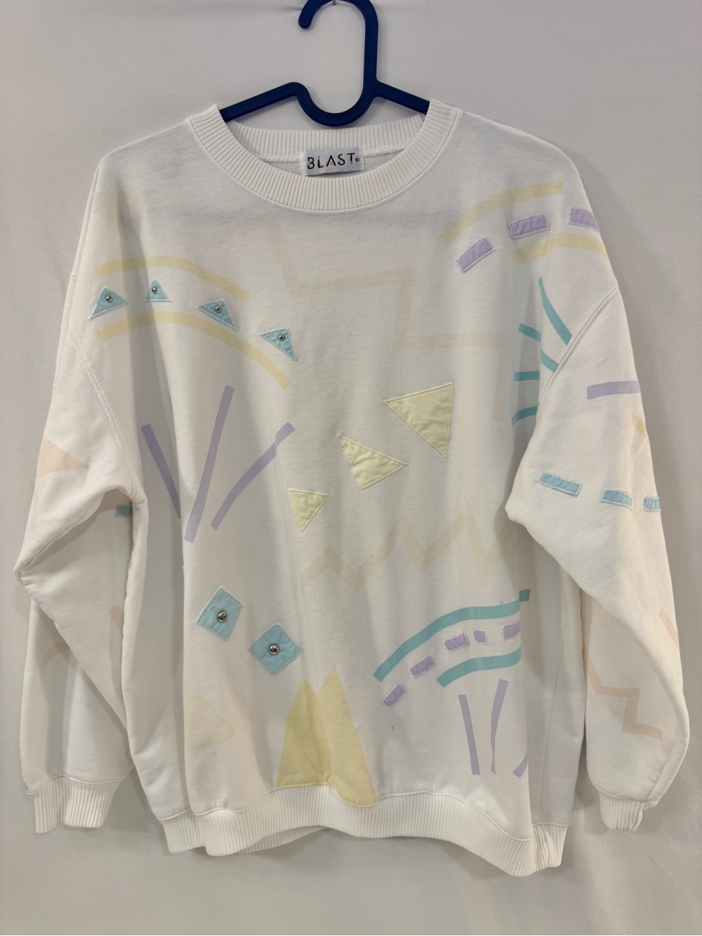 Vintage 80s 90s BLAST Pastel Geometric Studded Sweatshirt Pullover White S/M